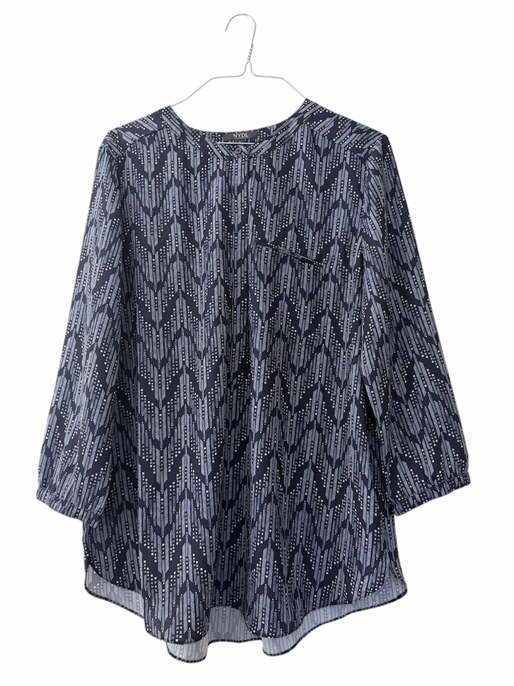 NYDJ Pintuck Blouse Blue Geometric Tunic Top